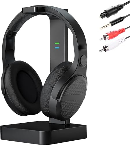 MONODEAL Auriculares Inalámbricos TV, 35h De Reproducción, Plug and Play, Auriculares para TV con Salidas De Audio Ópticas AUX O RCA, Cascos Inalambricos TV con Base, Sin Retraso De Audio