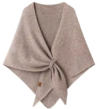 Makroyl Women's Pashmina Shawl Wraps Open Front Poncho Cape Knitted Shawls Cashmere Feel Shoulder Top Sweater Shawls Multifunctional Triangle Scarf (Light-Brown)
