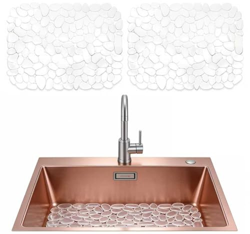 2 Pcs Clear PVC Sink Protector, 40x30cm Non-Slip Cuttable Kitchen Sink Mat | Fast Draining Mats Durable Easy Clean, Ceramic Stainless Steel Sinks Drainer