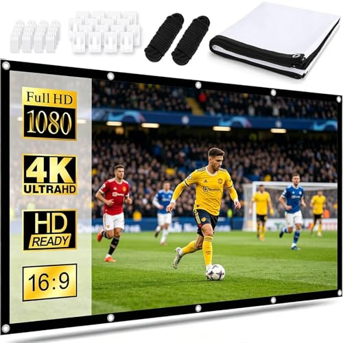 BUERPINKING projektorduk 120 tum, 16:9 HD projektor 4k duk, inomhus/utomhus, bärbar vikbar tvättbar projektionsvägg för hemmabio, kontor och camping
