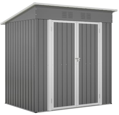 Geräteschuppen Metall 170x121x182 cm, 3,74 m³ Gerätehaus mit Pultdach, Fundament und Drehtüren, Wetterfester Gartenschuppen für Fahrrad & Gartengeräte, Grau