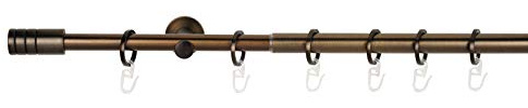 ondeco Gardinenstange ausziehbar 1-lauf, Vorhangstange Fenster Wandmontage, Endstück Rille Komplettgarnitur Teleskopstange 16/19 mm mit Ringen Bronziert 210-400 cm