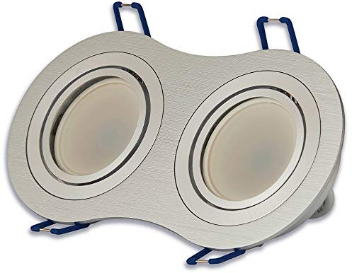 Foco empotrable de marco 2 - llama redondo de acero inoxidable cepillado plano giratorio - para lámparas LED y halógenas - empotrable - Foco empotrable GU10 MR16