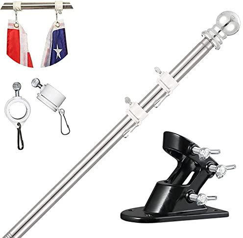 TALITARE Fahnenmast aus Aluminium Silber mit Fahnenmasthalter aus Edelstahl, Edelstahl 150 cm Fahnenstange kit mit Halterung mit Drehbaren Ringen/Schwarze Basis