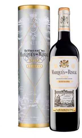 Marques De Riscal Vino Tinto Reserva Denominación de Origen Calificada Rioja, Variedad Tempranillo, 24 Meses en barrica, Botella individual con cánister de 750 ml