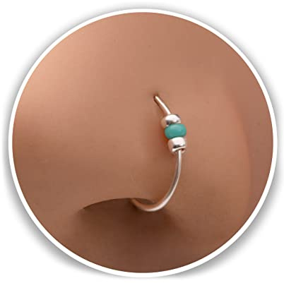 Silver nose ring with Turquoise Beads - Ultra Thin 24G Sterling Silver Nose ring piercing ring - tiny nose hoop with beads - 7mm nose hoop