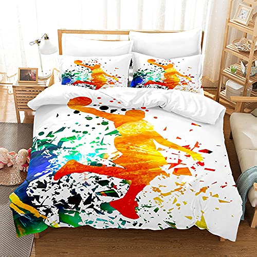 SANGOGO Bedding Set Copripiumino 200x200cm 3D Stampa Giocatore Di Basket in Morbida Microfibra Ipoallergenico Biancheria da Letto Set 3 Pezzi con Chiusura a Cerniera e 2 federe Cuscino