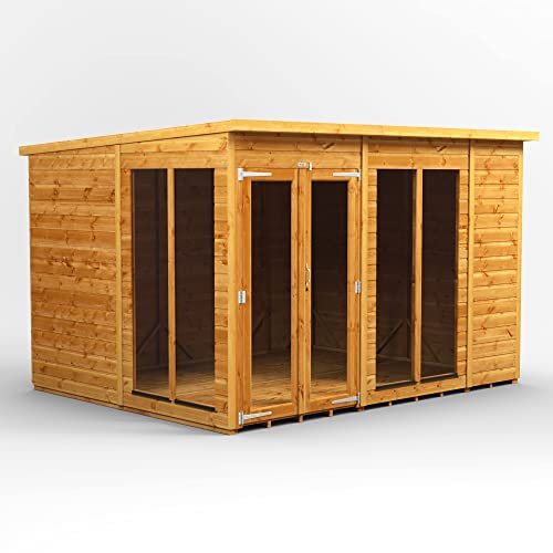 Powersheds High Grade Premium Pent Wooden Summer House Shed with Security Features, PVC Window sills, Door & Window Flexibility, made from 12mm Extra Thick Timber & Toughened Glass