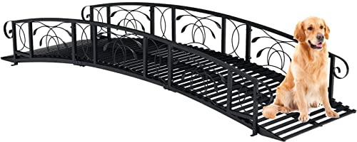Kinsuite 8FT Metal Garden Bridge - Vaulted Iron Bridge with Safety Siderails, Outdoor Decorative Yard Arch Garden Arch Footbridges for Backyards Ponds, Creeks, Black