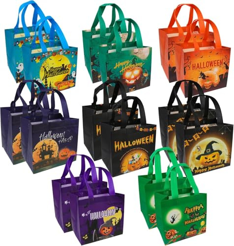 Sacs à Bonbon Halloween, 16 Pièces Sacs Cadeaux Non Tissé Trick or Treat, Fourre-tout Avec Poignées pour Articles de Fête d'Enfants, la Nuit d'Halloween, 21×20×15cm