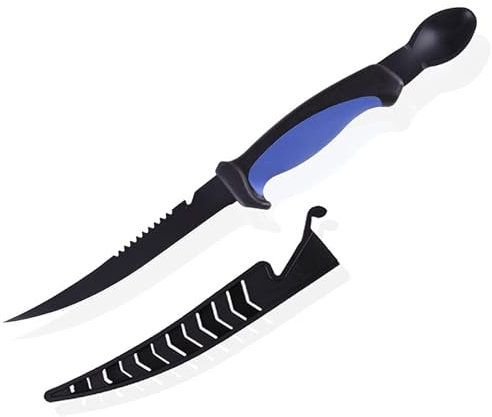 Njord Kalastus 4in1 Ausnehmmesser Fisch mit Löffel als Ausnehmhilfe | Filitiermesser Scharf Fisch 15cm Klinge | Fischmesser Angelmesser Ausnehmen Messer Filiermesser Angel Messer Angeln Fischen