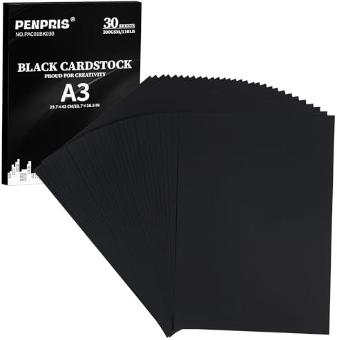 110 lb schweres Papier, dickes Papier – ideal für Kunst, Kartenherstellung, Handwerk und Druck (Schwarzer [30 Blatt], A3 [300GSM/110 lb])