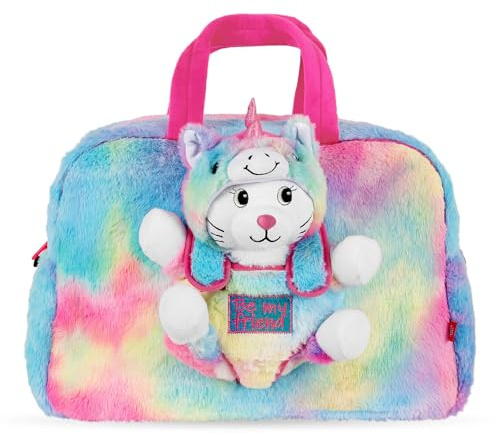 PERLETTI Duffelbag med Kawaii Enhörning Plush för Flickor - Gymväska i Plysch med Mjukisdjur för Barn 3 4 5 6 År - Småbarn Flicka Handväska Reseväska med Axelband Avtagbart Gosedjur (Resväska)