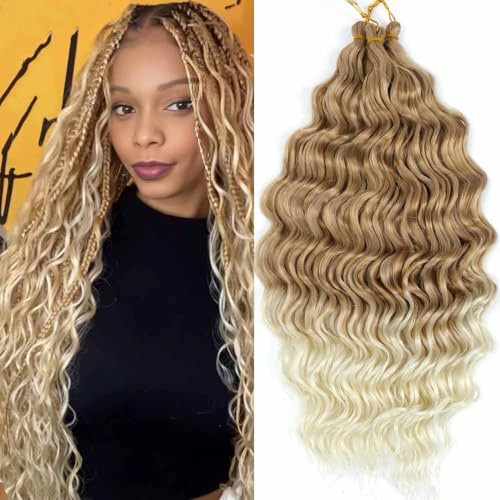 24Inch Ocean Wave Crochet Hair 6Packs Deep Wave Braiding Hair Curl Crochet Synthetic Braids Hair Extension For Women (27/613#, 24Inch 6Packs)