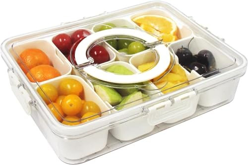 Sagreeny Snackbox mit Fächern, Snackschale mit Deckel, Snackteller mit 8 fächern,Snacktablett Organizer, Aufbewahrungsbox für üßIgkeiten Candy Veggie Keks Nüsse Veggie Desserts Obst