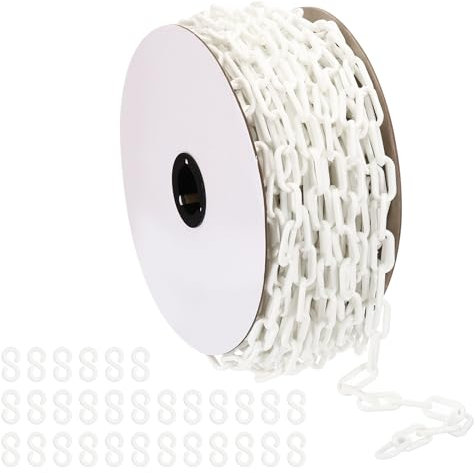 PATIKIL Cadena de Plástico, 120 Pies Cadena de Barrera de Seguridad para Control de Multitudes, Eslabones de Cadena de Plástico Blancos de 1/4 de Pulgada (6 mm)