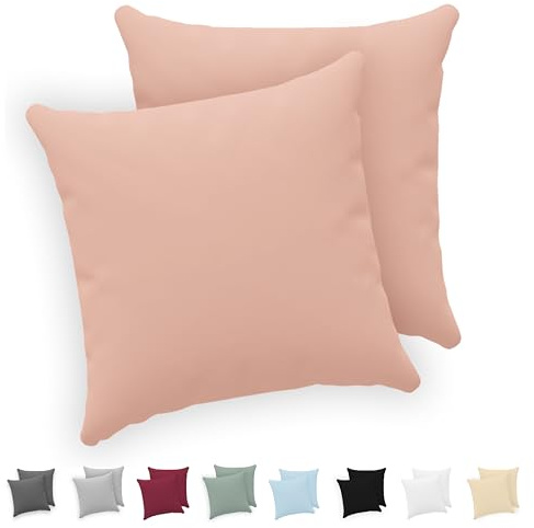 Twinzen® Federe Cuscino Letto (Set di 2) - Rosa - Per i Cuscini 40x40 cm - 100% Jersey di Cotone - Copricuscino Letto - Federe Cuscino Letto con Cerniera - Fodera Protezione per Cuscino