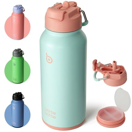 BOTTLE BOTTLE Insulated Water Bottle 950ml(32oz) Stainless Steel Sports Water Bottles with Straw Dual-use Lid Drink Flask Design for Gym with Pill Box (Dreamy Ocean)