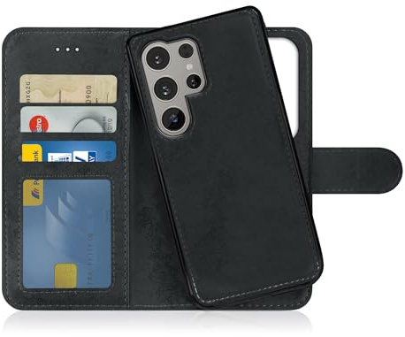 MyGadget Samsung Galaxy S25 Ultra Fodral - Magnetiskt Bokstöd Fodral - Flip-Plånboksfodral - Avtagbar PU Läder Korthållare Svart