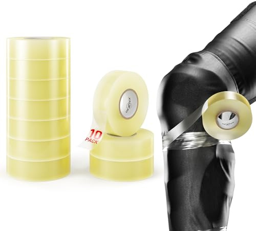Rezztek Hockey Clear Schienbeinschoner-Tape, 2,5 cm x 25 m (10er-Pack) – Transparentes Hockey-Tape – Hockeysocken-Tape – Dehnbar und reißfest – Langlebig