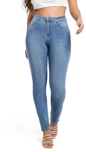 MIRLCIMR Womens High Waist Stretch Pants Push Up Butt Lifting Skinny Colombian Jeans,Light Blue,10
