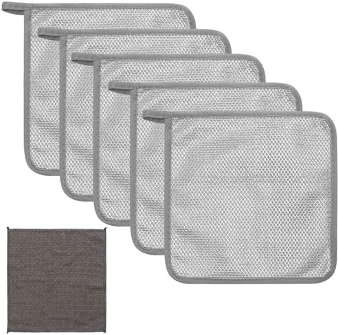 APOMOONS 5 paños multiusos de lana de acero con 1 paño para gofres, paños de limpieza de acero inoxidable, reutilizables, para cocina