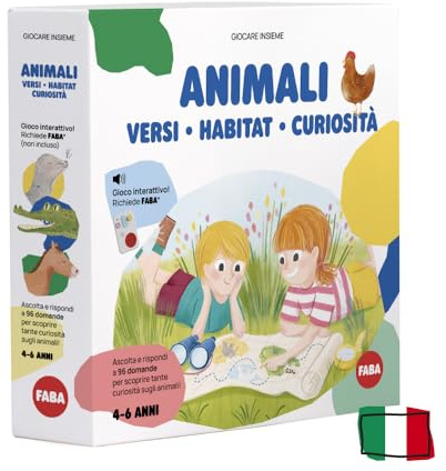FABA Gioco - Animali: versi, Habitat, curiosità - da Usare, Bambini e Bambine 4-6 Anni, Gioco educativo Versione Italiana