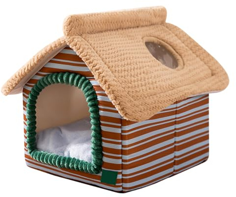 Lit Chat,Nid Douillet avec Fenêtre Supérieure,Lit Caverne Doux en Peluche pour Chat | pour Chaton Chien Hiver Sommeil Décoration Maison Chambre Salon Balcon Dortoir Appartement