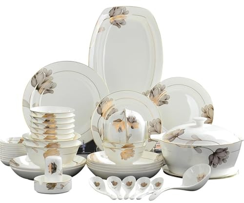 Keramiskt servisset 46 st set, servis, guldbladsdesign, pocelain kök, jultallrik, middag