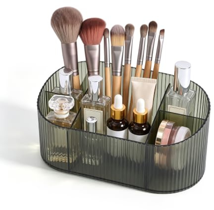 Zyrtkeriom Organizador de Maquillaje Acrílico de Gran Capacidad, Organizador de Brochas con 5 Compartimentos, Almacenamiento de Cosméticos para Pinceles y Lápices Labiales (Verde)