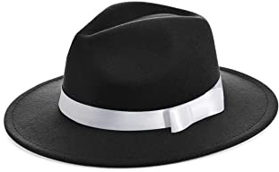 BABEYOND 1920s Fedora Hat for Men Gatsby Wide Brim Fedora Hat Felt Panama Cap with Band for Women Men Black