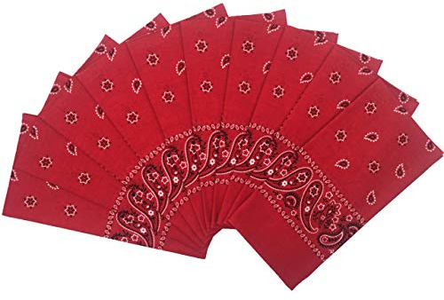 Vamqor 100% Cotton 10 Pack Fine Bandanas(Red)