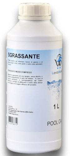 LordsWorld Pool Care - Sgrassatore Liquido - Detergente per Piscina Fuori Terra, Interrata, Spa e Jacuzzi - Trattamento Alcalino per Pulizia Profonda di Grasso - Adatto a Piscine Acqua e Sale (1Lt)