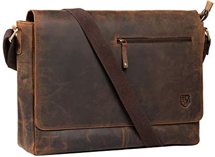 hodalump - Premium Echt-Leder Laptoptasche (bis 17 Zoll) als Umhängetasche - Notebooktasche für Damen & Herren zum Umhängen - Vintage Ledertasche als Schultertasche für Alltag & Business in braun