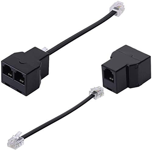 SHONCO Adattatore per cavo telefonico, da 1 a 2 RJ11 Y Splitter con cavo RJ11 6P4C, connettori di espansione per telefono, fax (2 pezzi, nero)