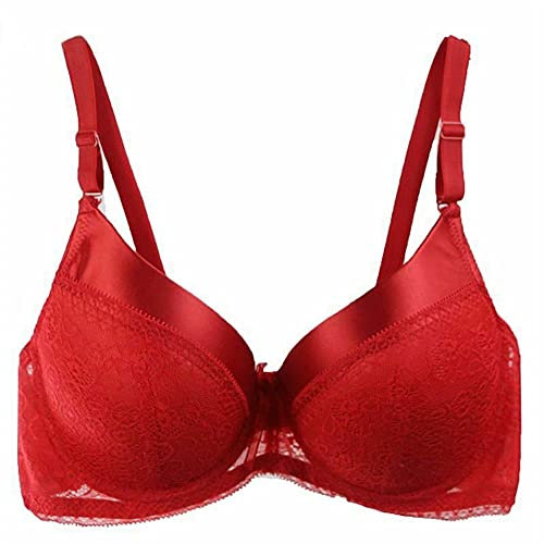 Ayigedu Women's Lace Underwire Bra Padded Push up Minimizer Full Cup Everyday Bra 40-B Red