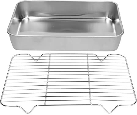 TOPINCN Plat de Cuisson, Plat à rôtir en Acier Inoxydable pour la Cuisson au Four(26,5 * 20,5 * 5CM)