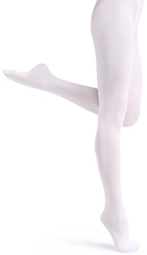 Monbessi Collant Danse Classique Fille Convertible pour Ballet Yoga Gymnastique Enfants Femmes Adulte (M, Blanc avec Pied)