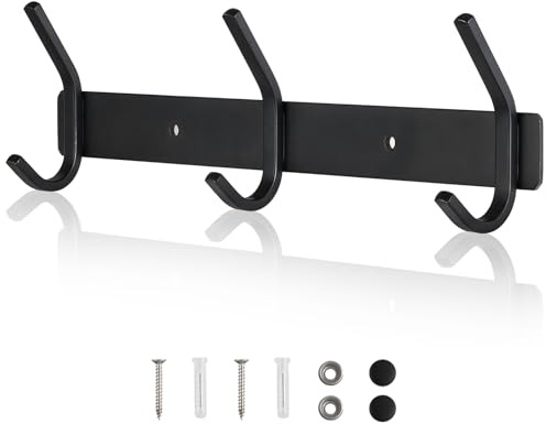 Qiannhee Perchero de Pared Moderno Negro 30CM a 30KG con 3 Ganchos Resistentes para Abrigos Colgador Pared Perchero de Montaje en Acero Inoxidable Ganchos para Baño Pasillo Cocina Dormitorio Oficina