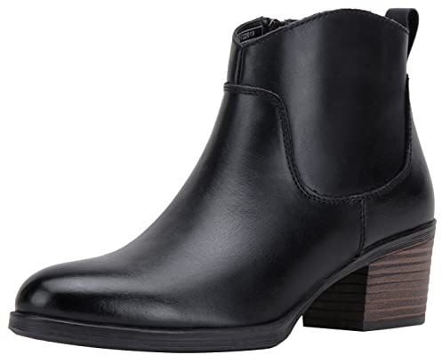 Vepose Women's Black Leather Ankle Boots, Low Heel Short Booties with Inner Side Zipper, 9001L Size 8.5 US (CJY9001L Black 08.5)