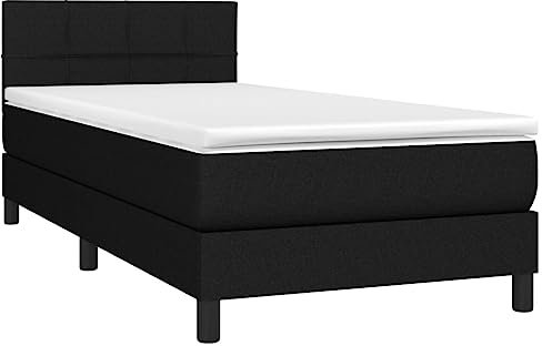 vidaXL Boxspringbett mit Matratze LED Bettgestell Einzelbett Polsterbett Bett Hotelbett Lattenrost Bettrahmen Schlafzimmerbett Schwarz 100x200cm Stoff