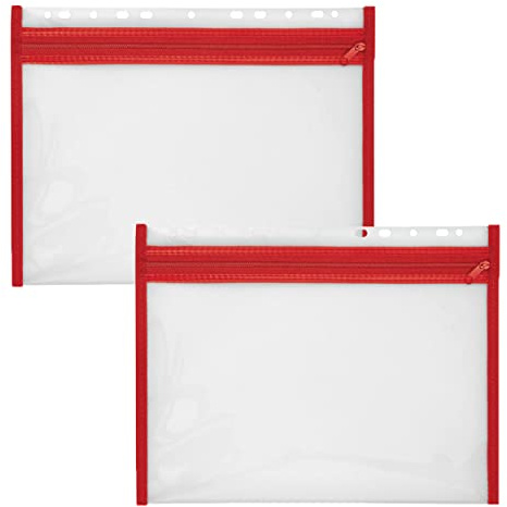 VELOFLEX - Funda para documentos DIN A4 con cremallera, roja, 2 unidades | Con perforación Euro para archivado, bordes reforzados con tejido, lámina de PP, para tijeras, memorias USB y accesorios