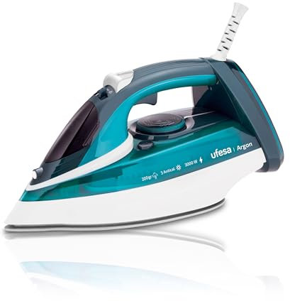 Ufesa Argon Plancha Vapor de 3000W, Golpe de Vapor Max 200gr y Variable 0-40gr /min, Suela Cerámica, Vapor o en Seco, Triple Sistema Antical, Plancha a Vapor Antigoteo