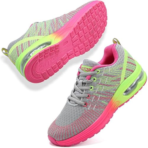 Baskets pour femmes Chaussures de course à coussin d'air Sneakers Baskets de marche pour dames Légères respirantes en maille athlétiques Sneakers de sport antidérapantes Chaussures décontractées de