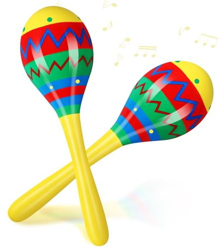 Relaxgiant 7.87 Inches Fiesta Wooden Maracas 2 Pcs Noisemaker for Mexican Fiesta Musical Maracas Party Mexican Birthday Christmas Cinco De Mayo Party(Yellow)