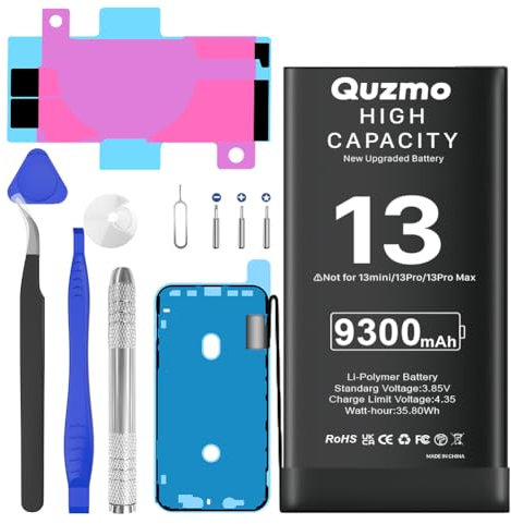9300mAh Ersatzakku kompatibel mit iPhone 13, (Nicht für 13 Mini/Pro/Pro Max) Ersatzakku mit hoher Kapazität kompatibel mit iPhone 13 Modelle A2633 A2482 A2631 A2634 A2635 mit Werkzeugsatz