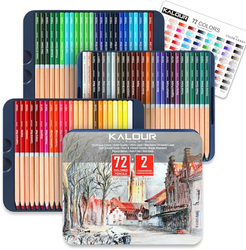 KALOUR 72 lápices de colores profesionales para colorear, a base de aceite, núcleo suave, ideal para artistas y principiantes