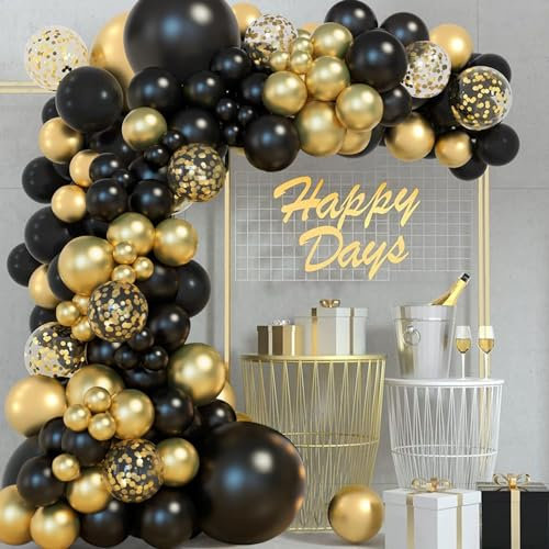 Schwarz Gold Luftballon Girlande - 111 Ballon Girlande mit Luftballons Gold Luftballons Schwarz, Ballongirlande Schwarze Goldene für Geburtstagsdeko, Abiball, Partydekorationen, Hochzeit, Baby Shower