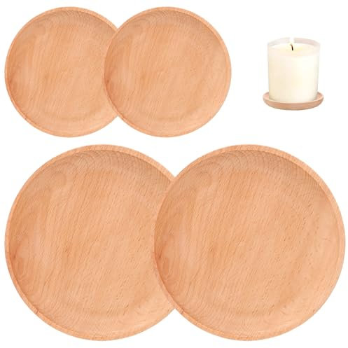 YAYODS 4 platos redondos de madera de haya, posavasos para velas de hasta 12 cm de diámetro, platillos de madera, velas de bautizo