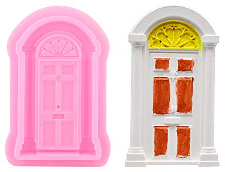 Cunyuer 2 Pcs Christmas Fondant Mold, Door Window Silicone Frame Mold, 3D House Baking Frame for Cake, Cookie, Chocolate, Cupcake